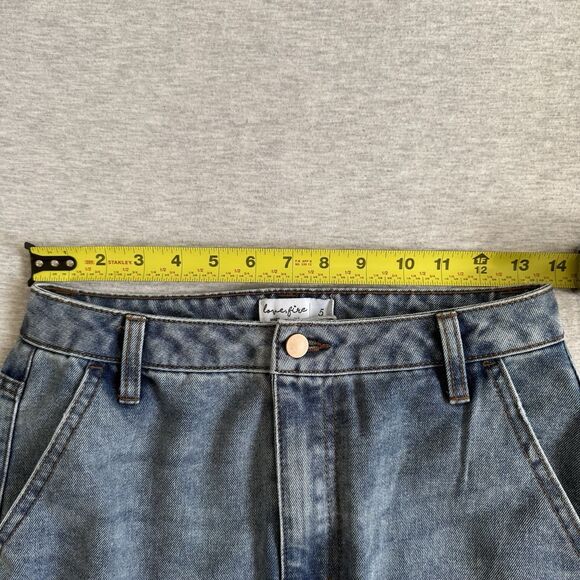 Love Fire Denim Cargo Skirt Size 5 Front Slit Pockets Blue Medium Wash Midi Maxi - Picture 5 of 8